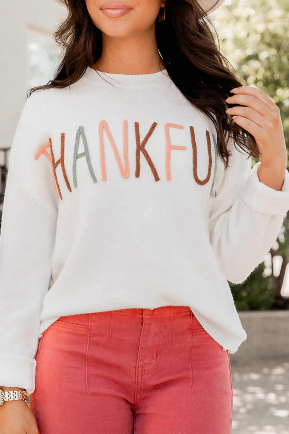 White Thankful Ivory Embroidered Sweater