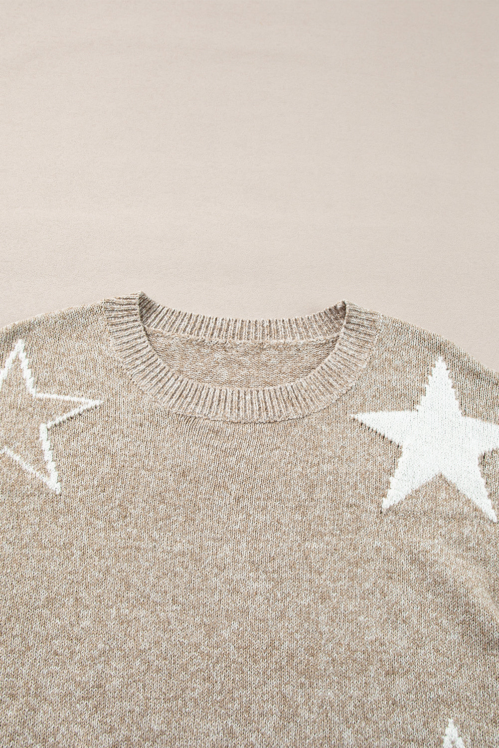 Khaki Star Pattern Drop Shoulder Knit Sweater