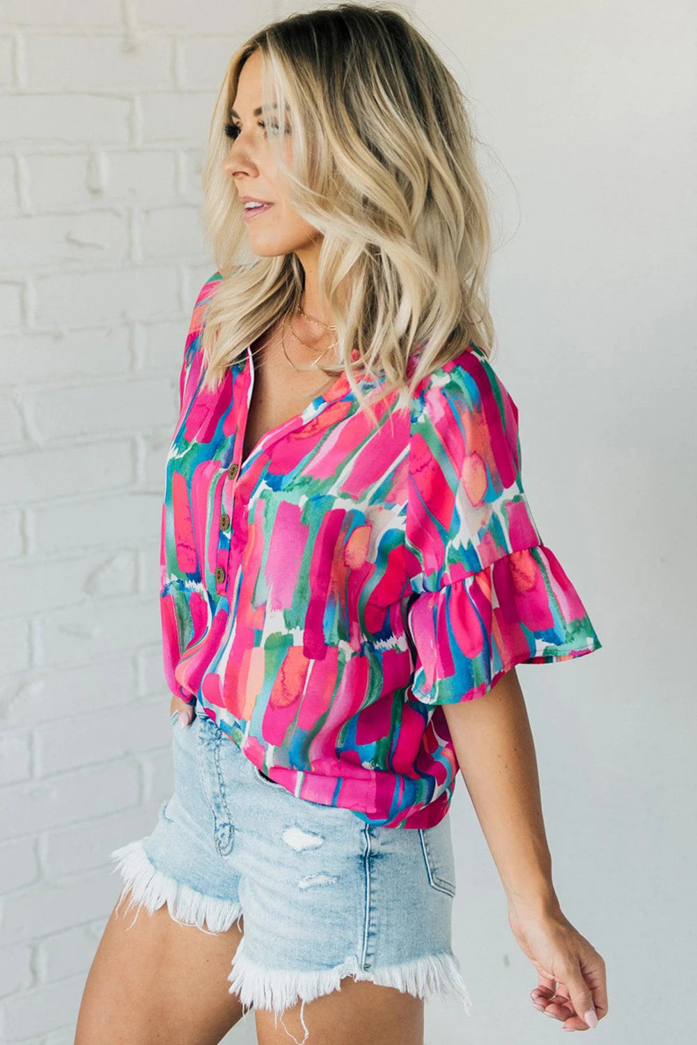 Rose Abstract Brushwork Blouse