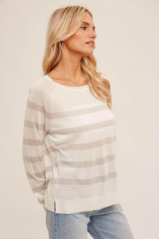 Raglan Sleeve Stripe Pullover Sweater