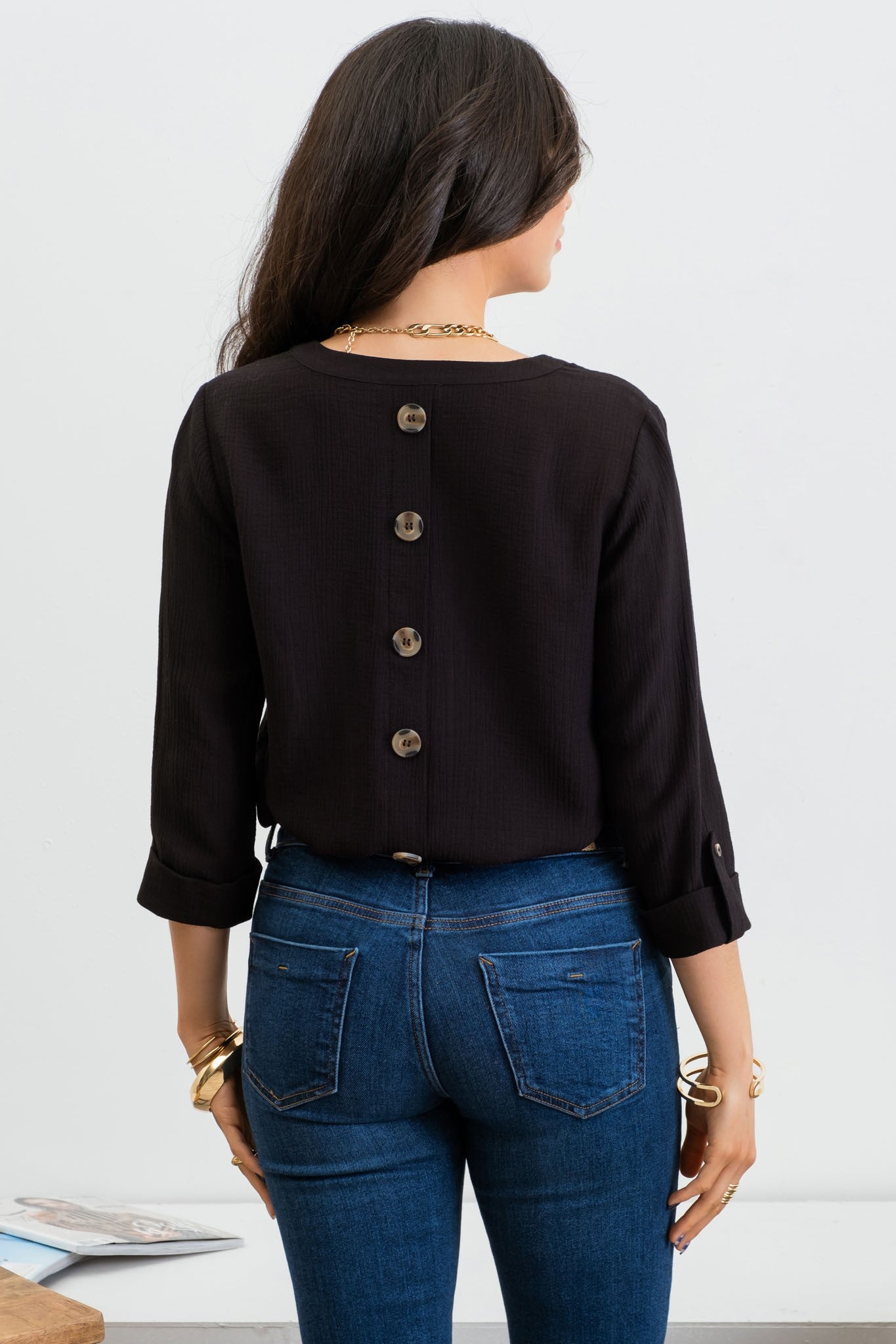 Woven Button Back Top