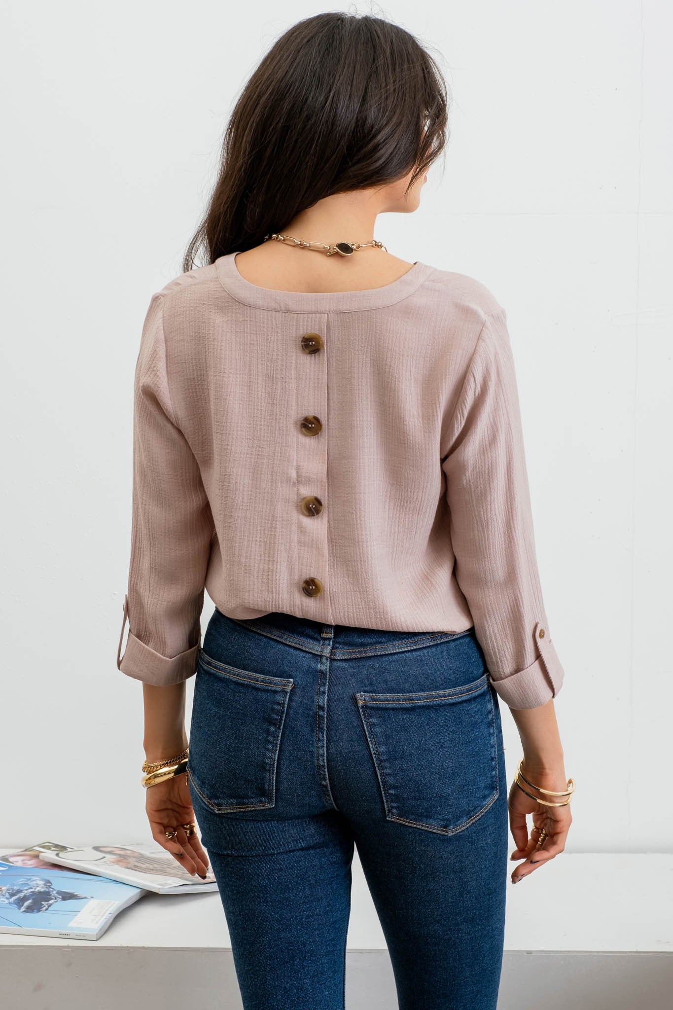 Woven Button Back Top