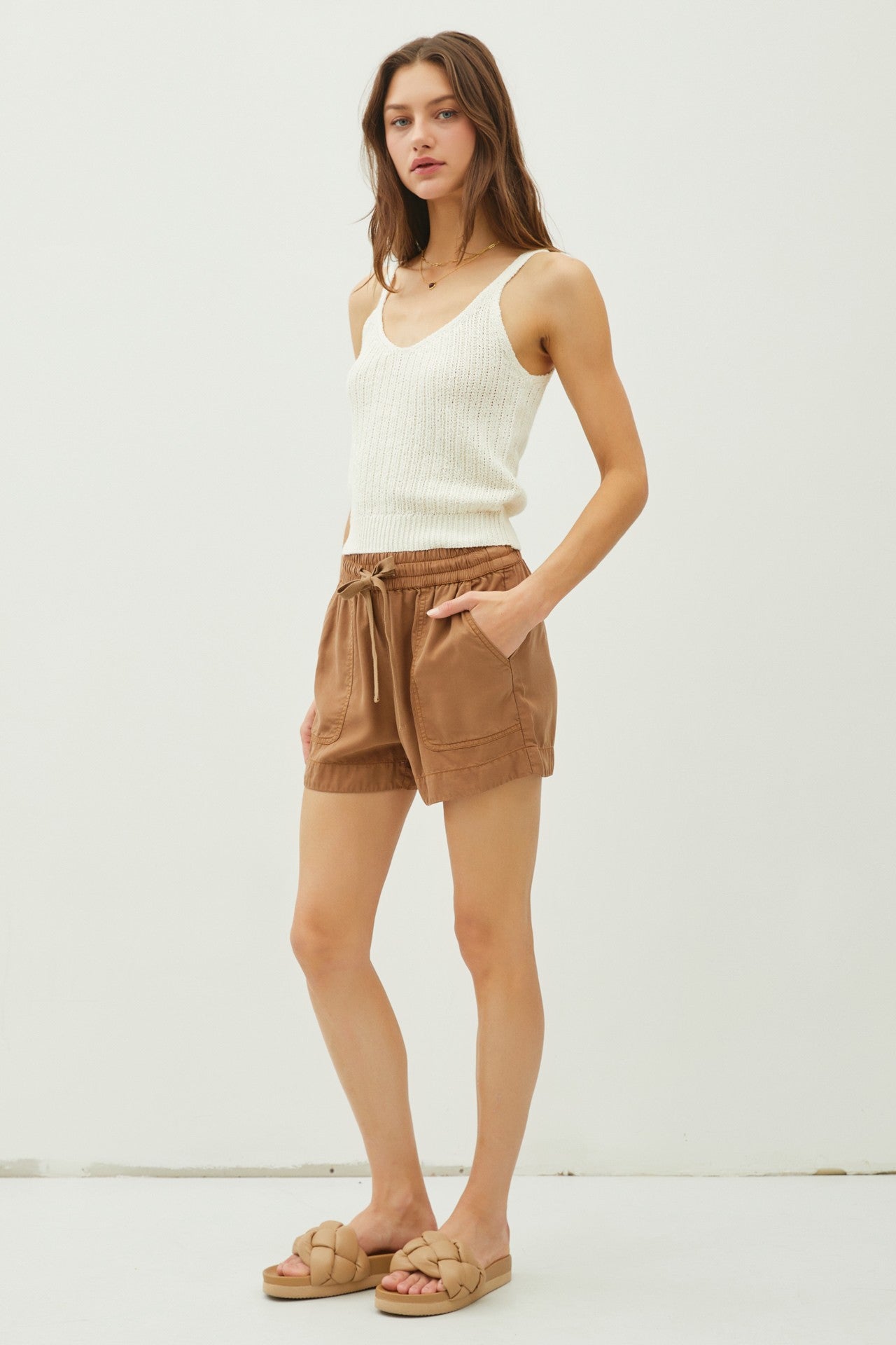 Tencel Shorts with Drawstring-Mud