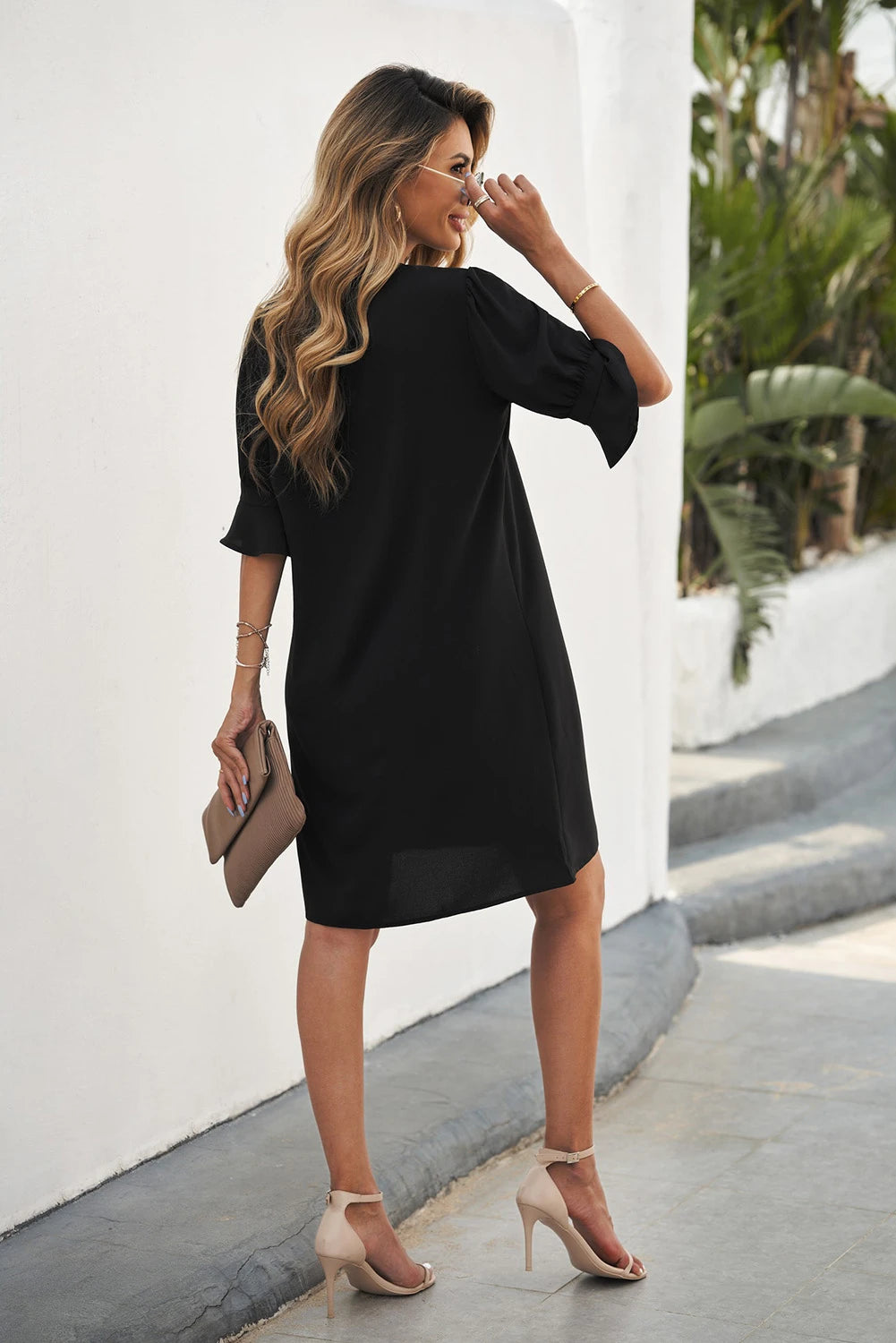 Black Short Sleeve Tunic Dress