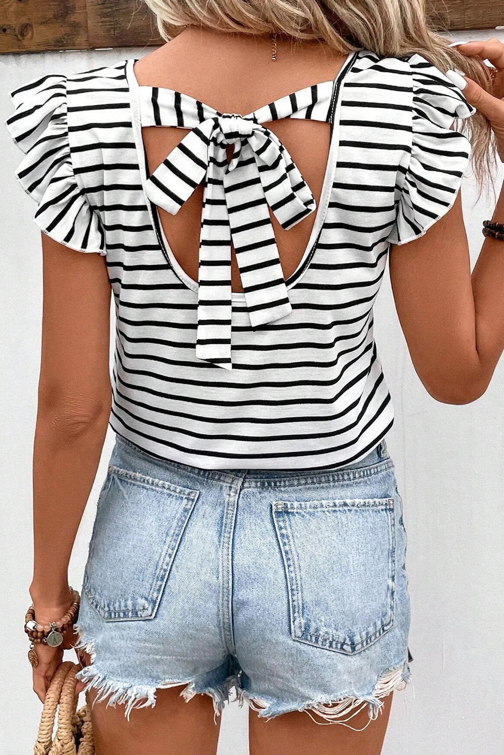 White Stripe Ruffle T Shirt