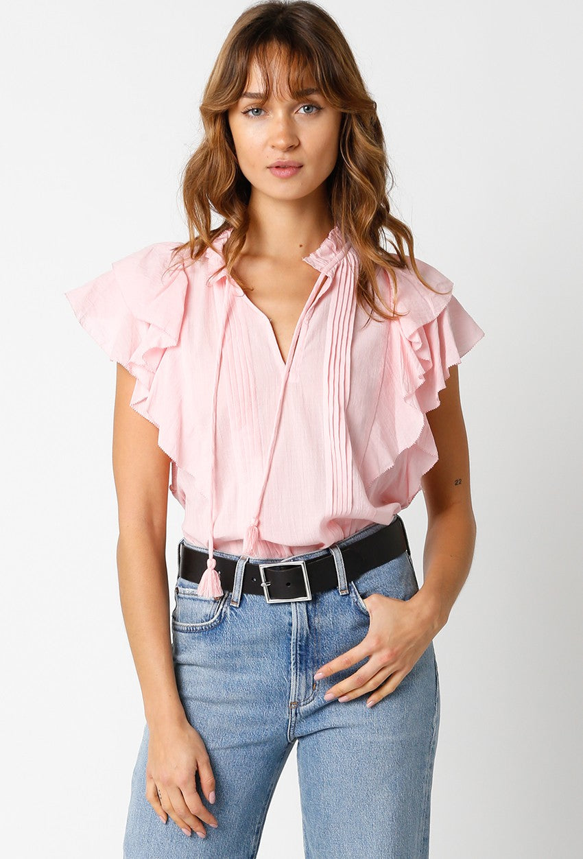 Ruffled Shoulder V Neck Top