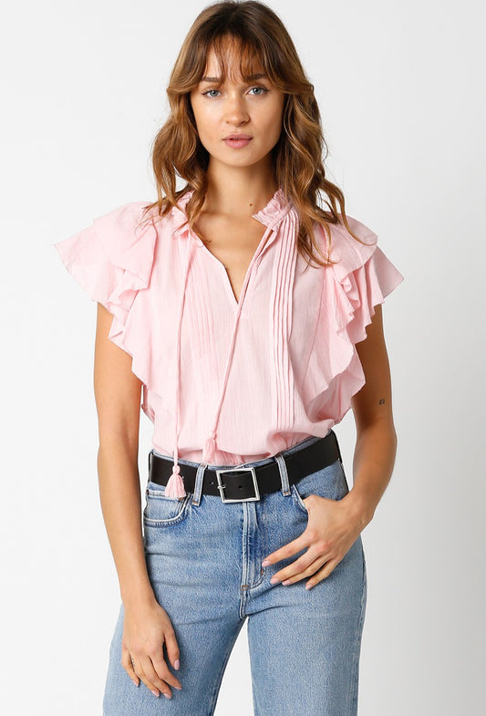 Ruffled Shoulder V Neck Top