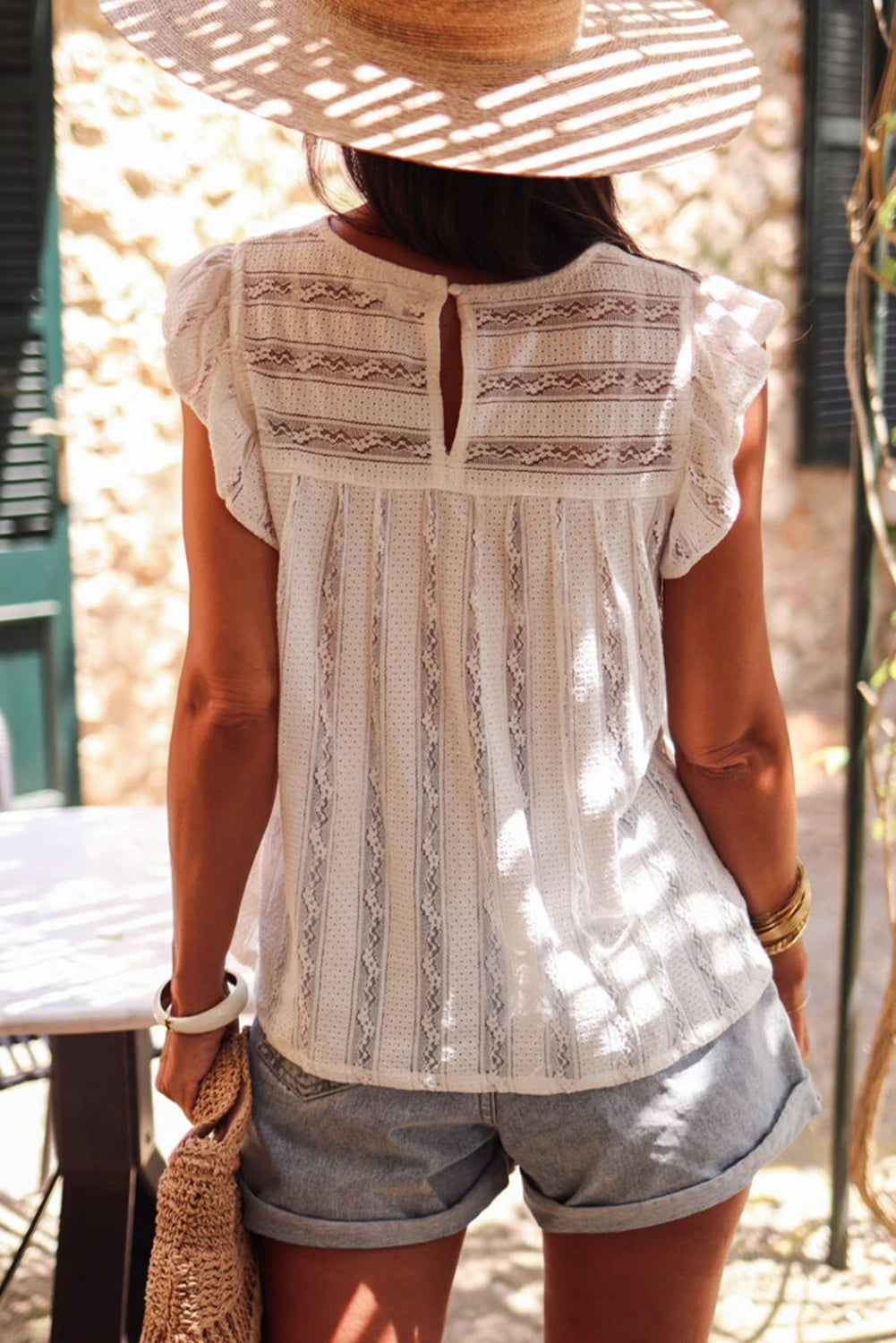 White Ruffle Lace Top