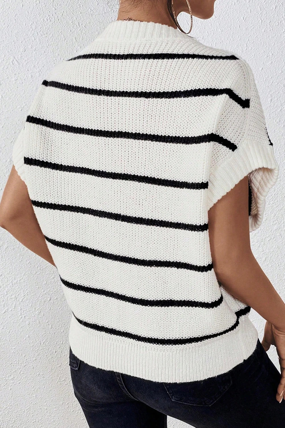 Stripped Batwing Short Sleeve Sweater