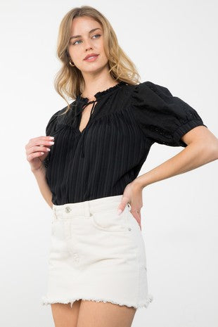 Eyelet Sleeve Textured Top