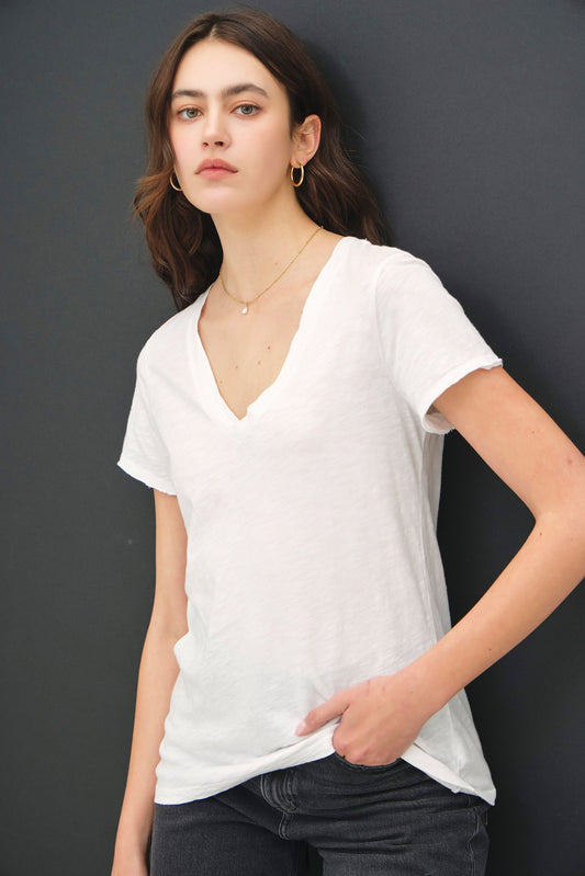 Raw Trim Sleeve V Neck Tee