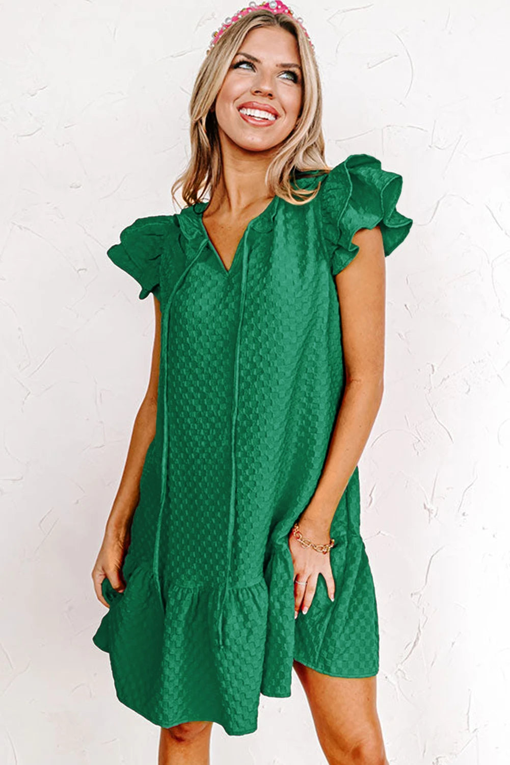 Green Flutter Shoulder Dress