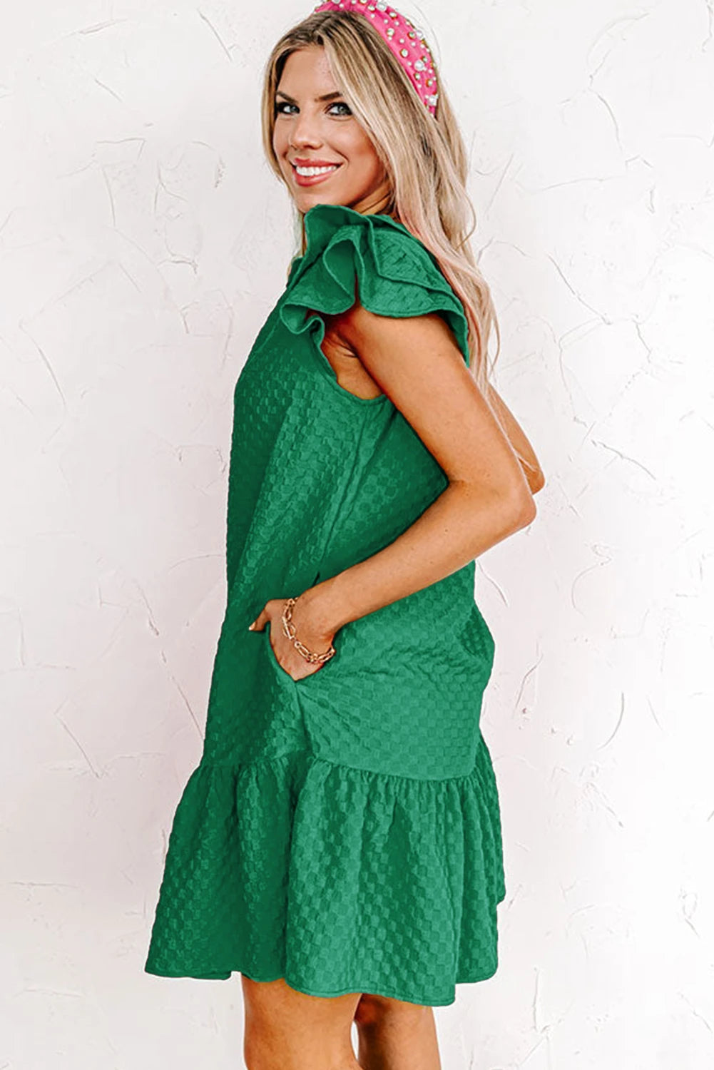 Green Flutter Shoulder Dress