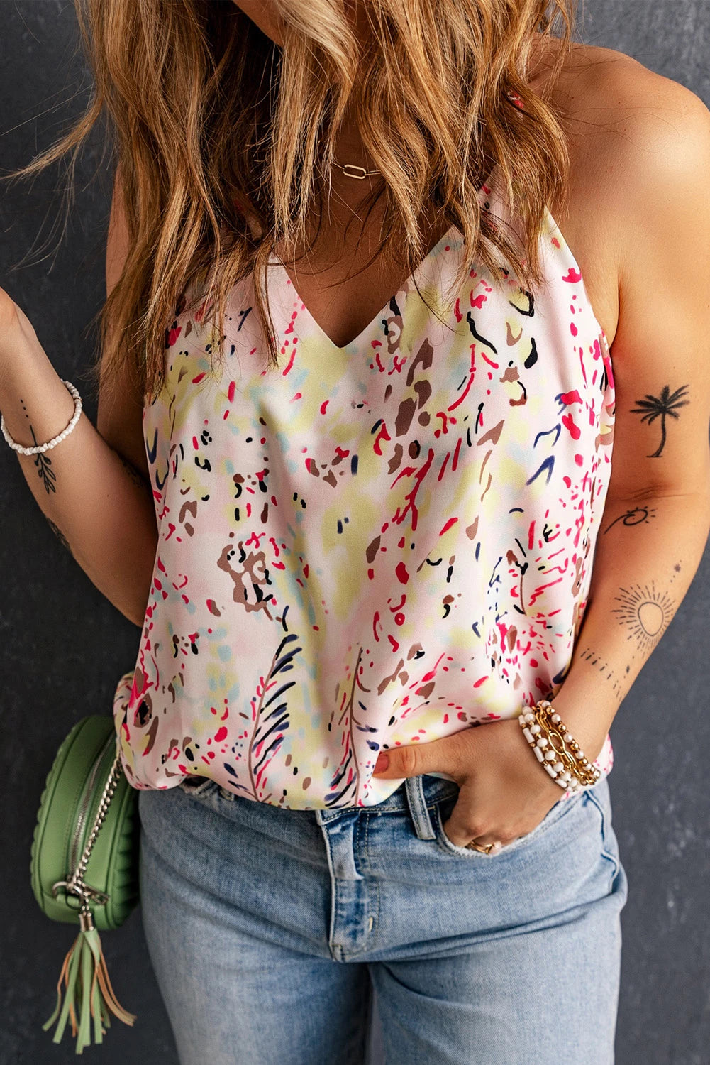 Abstract Print Boho Spaghetti Strap Top