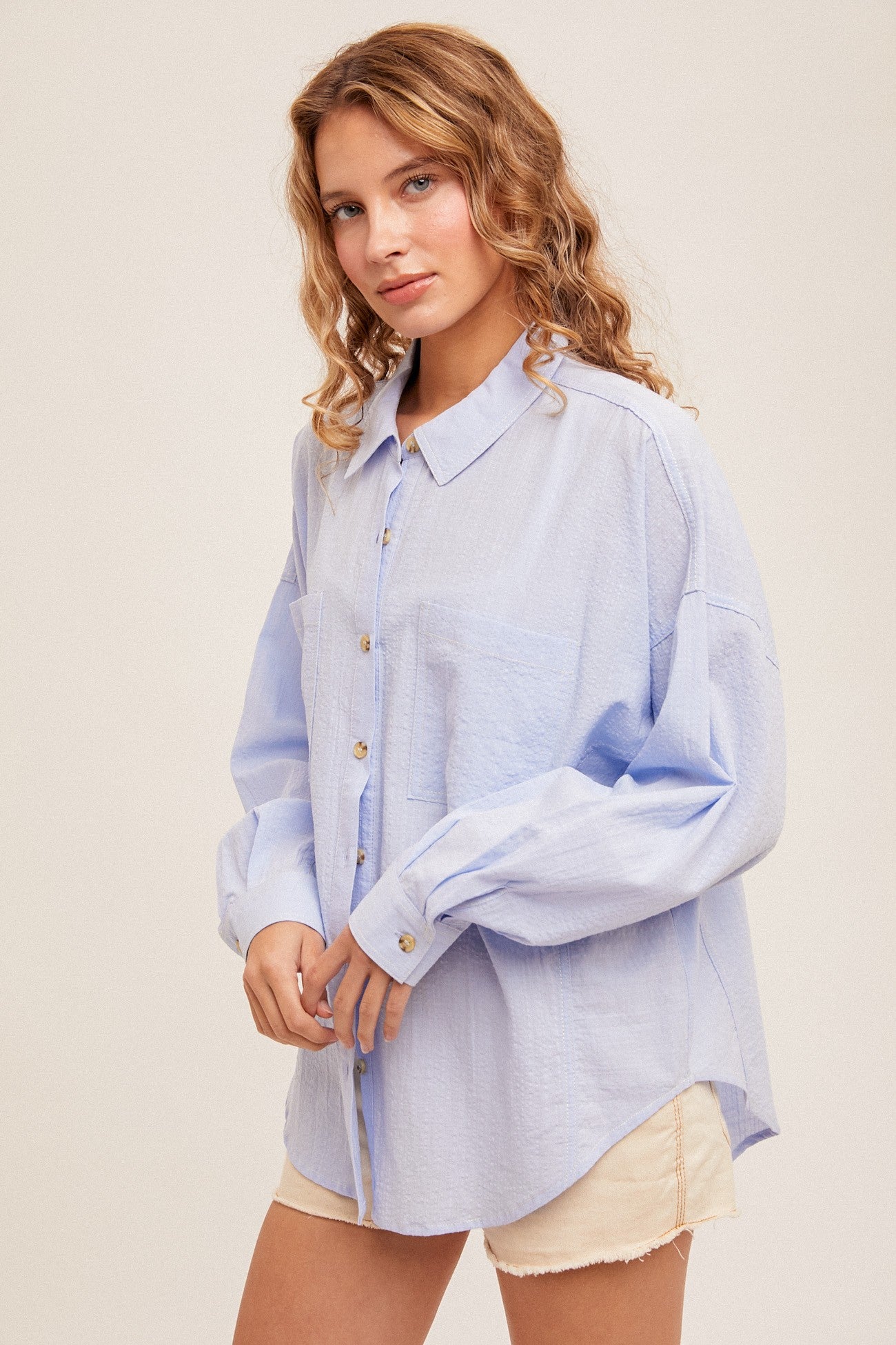 Curved Hem Button Down Shirt