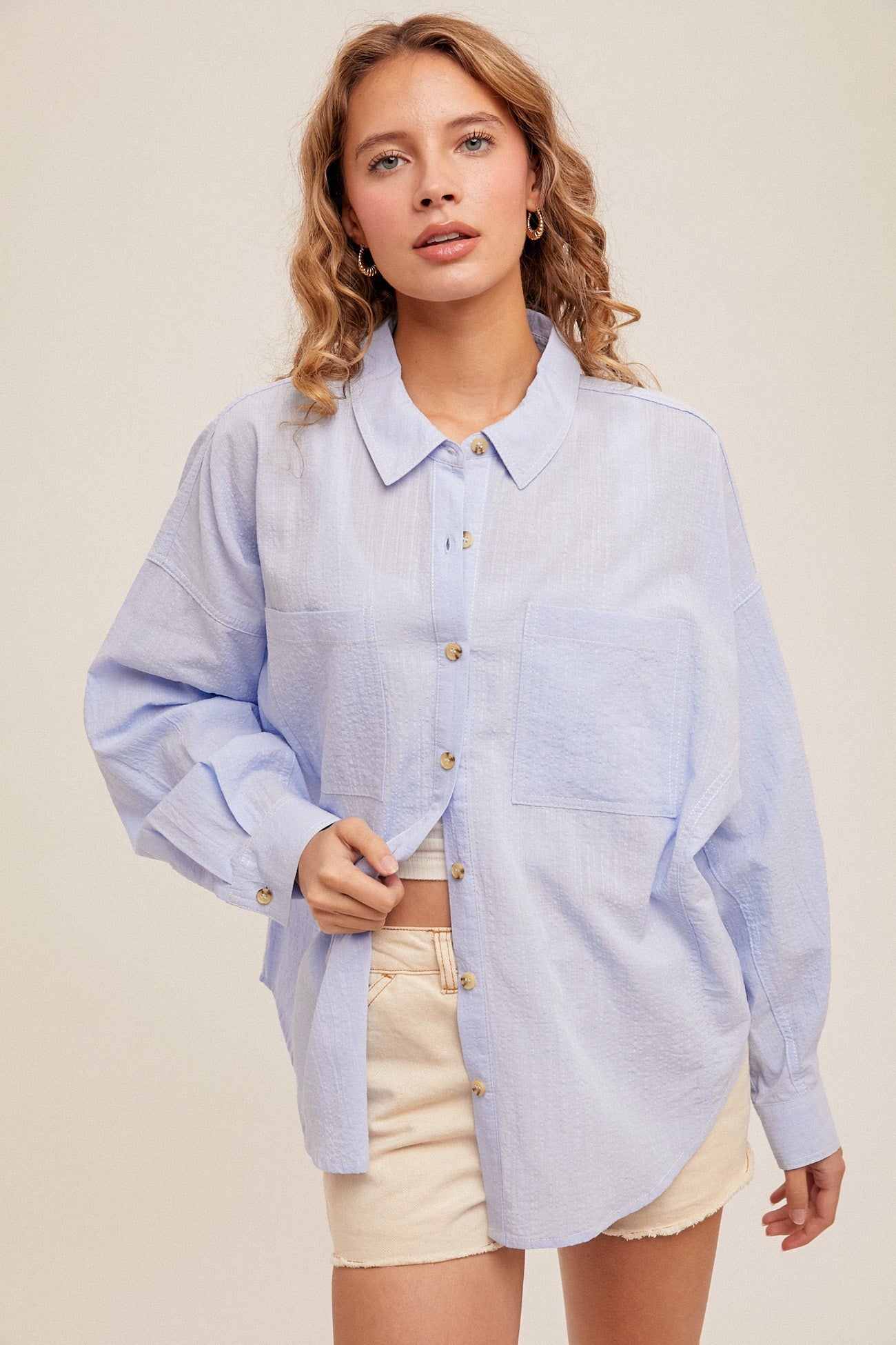 Curved Hem Button Down Shirt