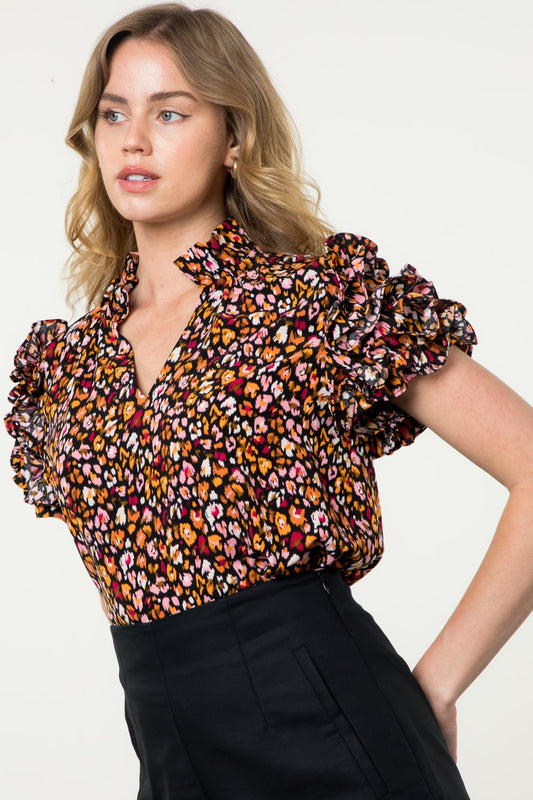 Ruffle Sleeve Print Top