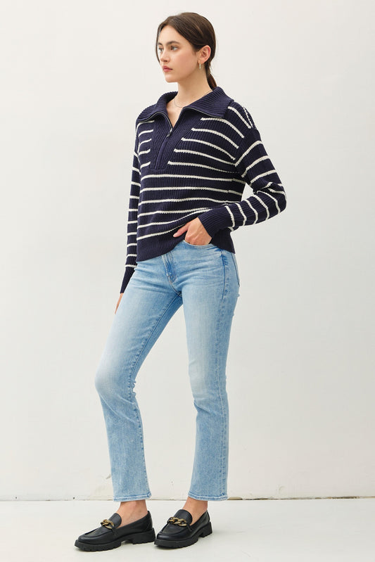 Half Zip Striped Sweater