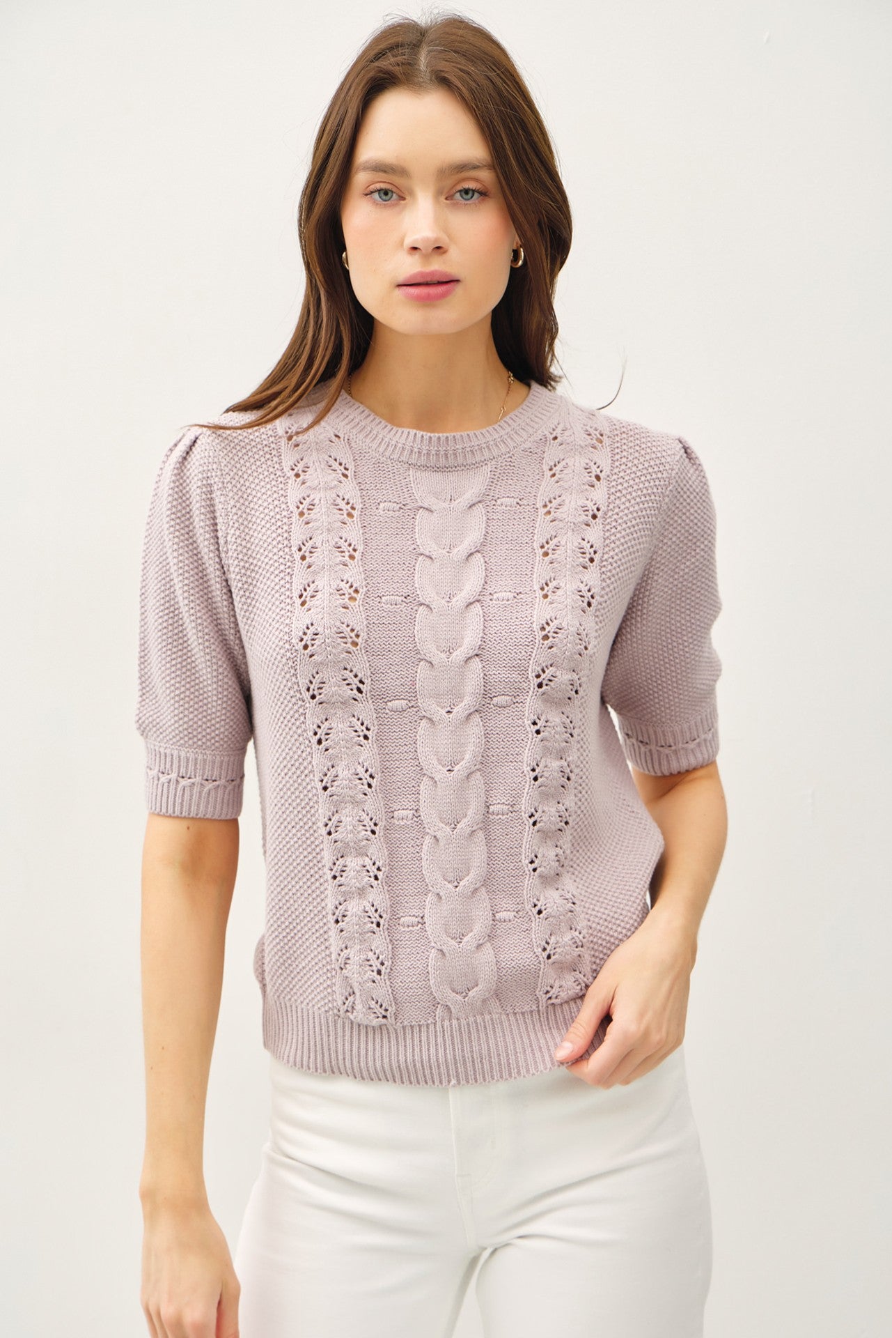 Chunky Short Sleeve Cable Knit Sweater