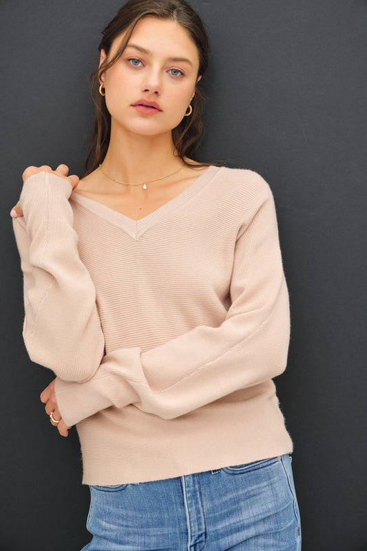 Ribbed V Neck Sweater