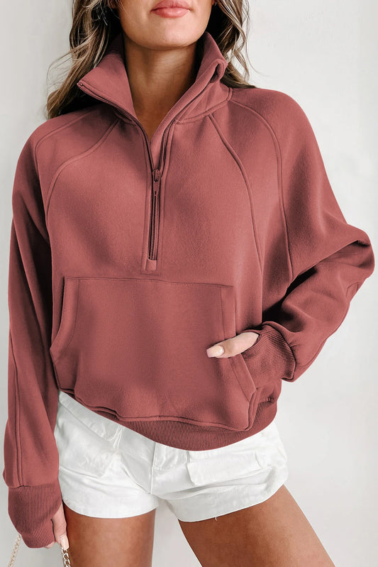 Zip Up Stand Collar Sweatshirt