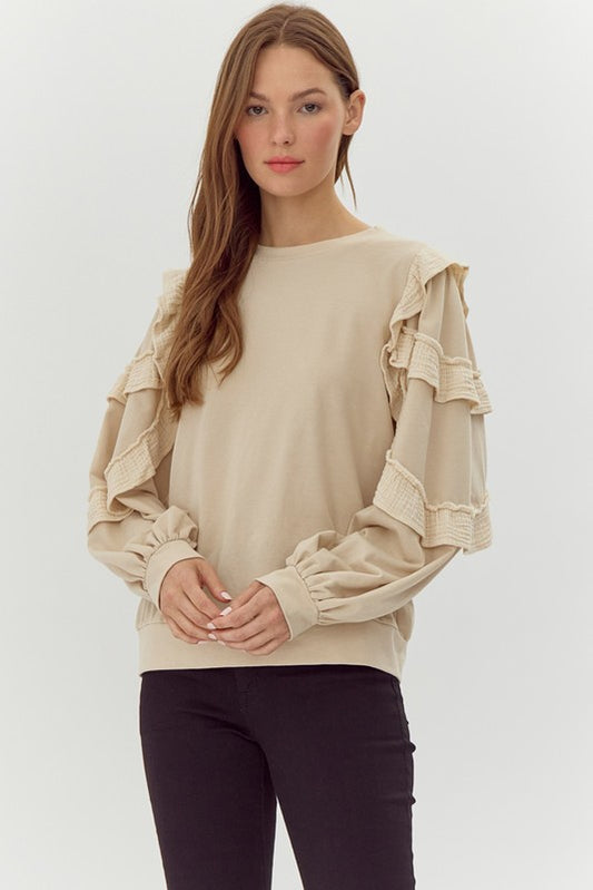 Ruffle Layer Long Sleeve Top