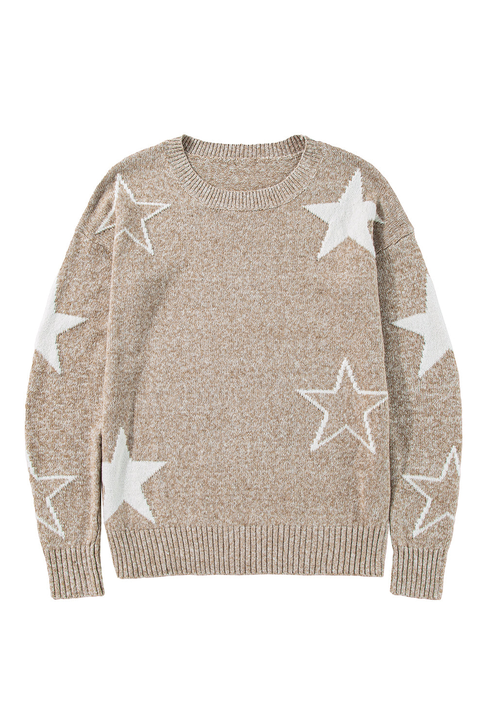 Khaki Star Pattern Drop Shoulder Knit Sweater